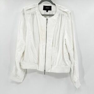Armani Jeans White Viscose Bomber Jacket Womens Size 1 Full Zip Epaulettes